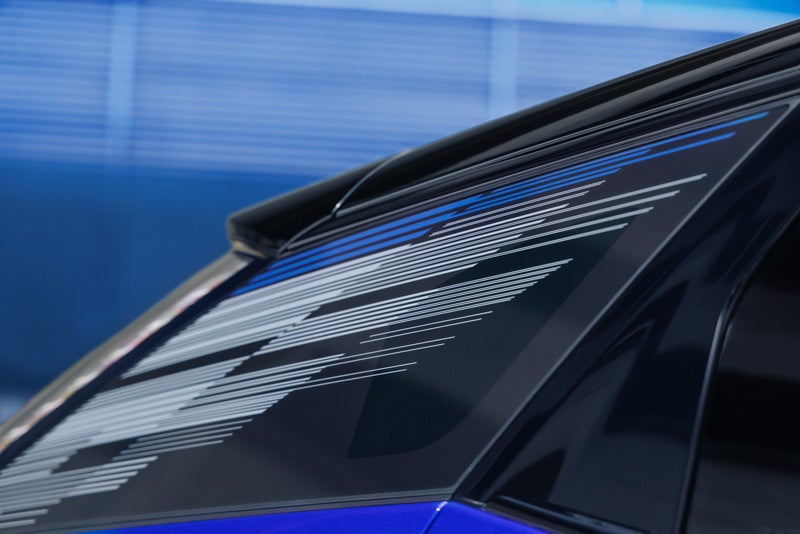 Close-up of the Modern Pattern on the 2026 OPTIQ-V Rear Quarter Glass | Capital Cadillac Of Atlanta in Smyrna GA